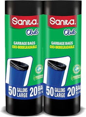 Sanita Club Garbage Bags Twin Pack Roll, 50 Gallons Large, 40 Bags